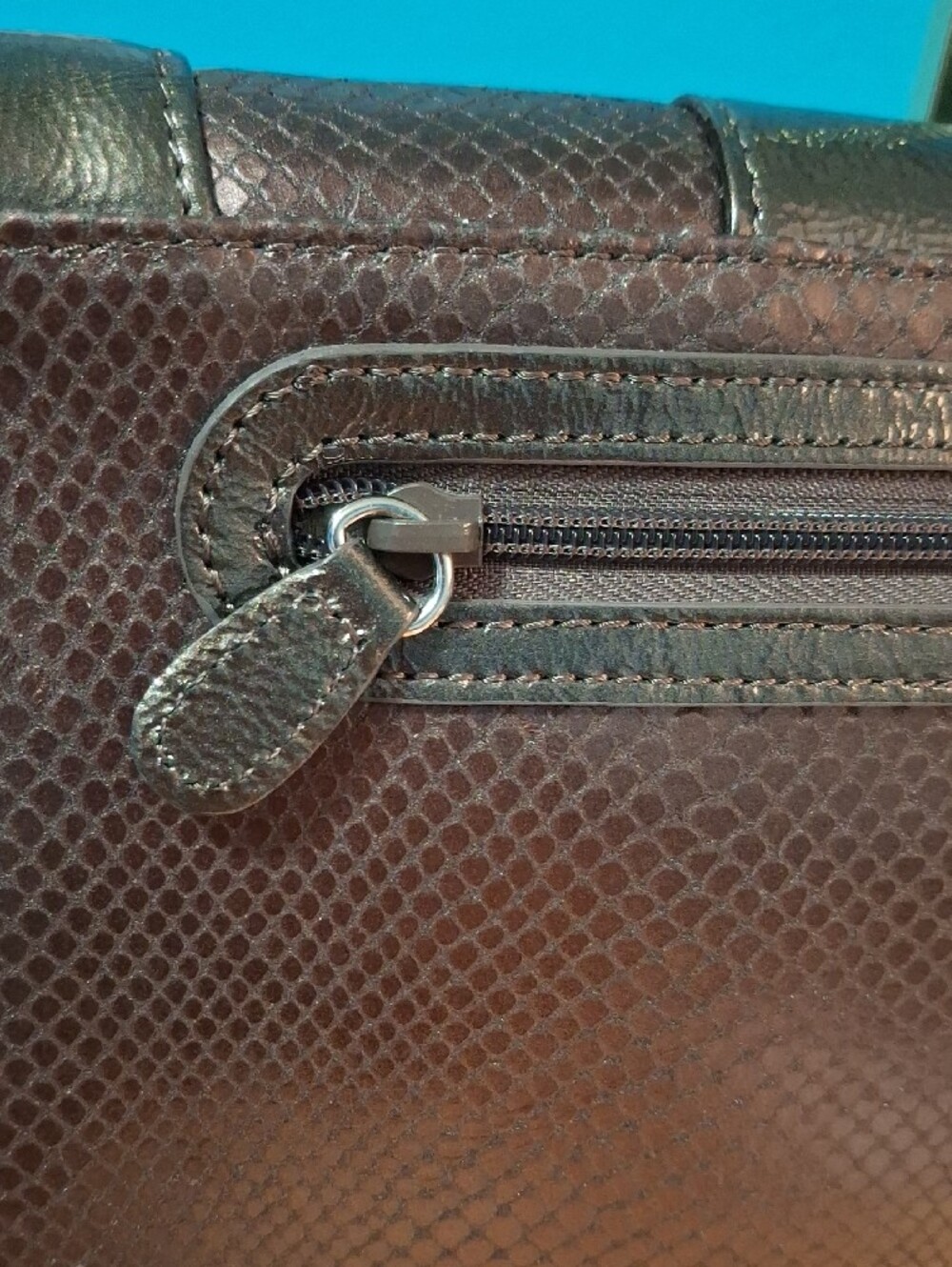 Brighton Bronze Snake Embossed Studded Clutch with Heart Charm - Picture 7 of 14